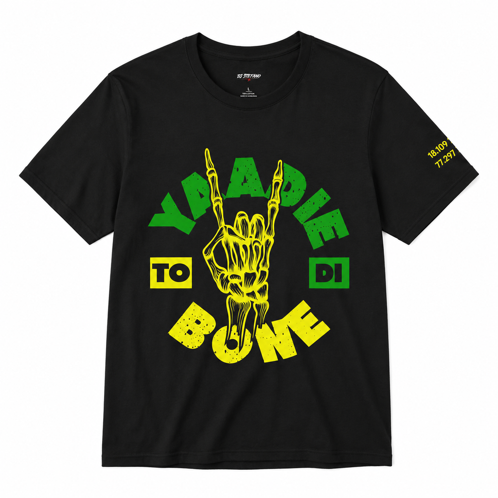 Yaadie to Di Bone Rock Skeleton Hand Graphic Tee