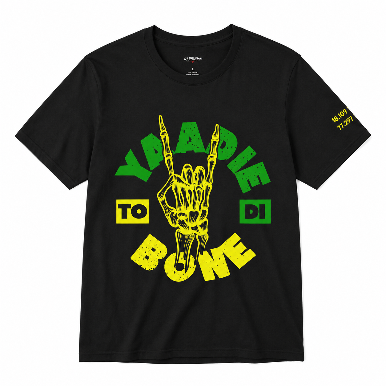 Yaadie to Di Bone Rock Skeleton Hand Graphic Tee