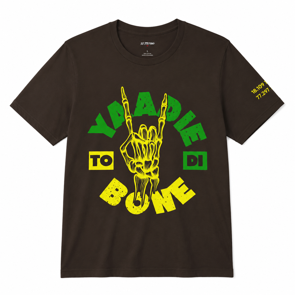 Yaadie to Di Bone Rock Skeleton Hand Graphic Tee