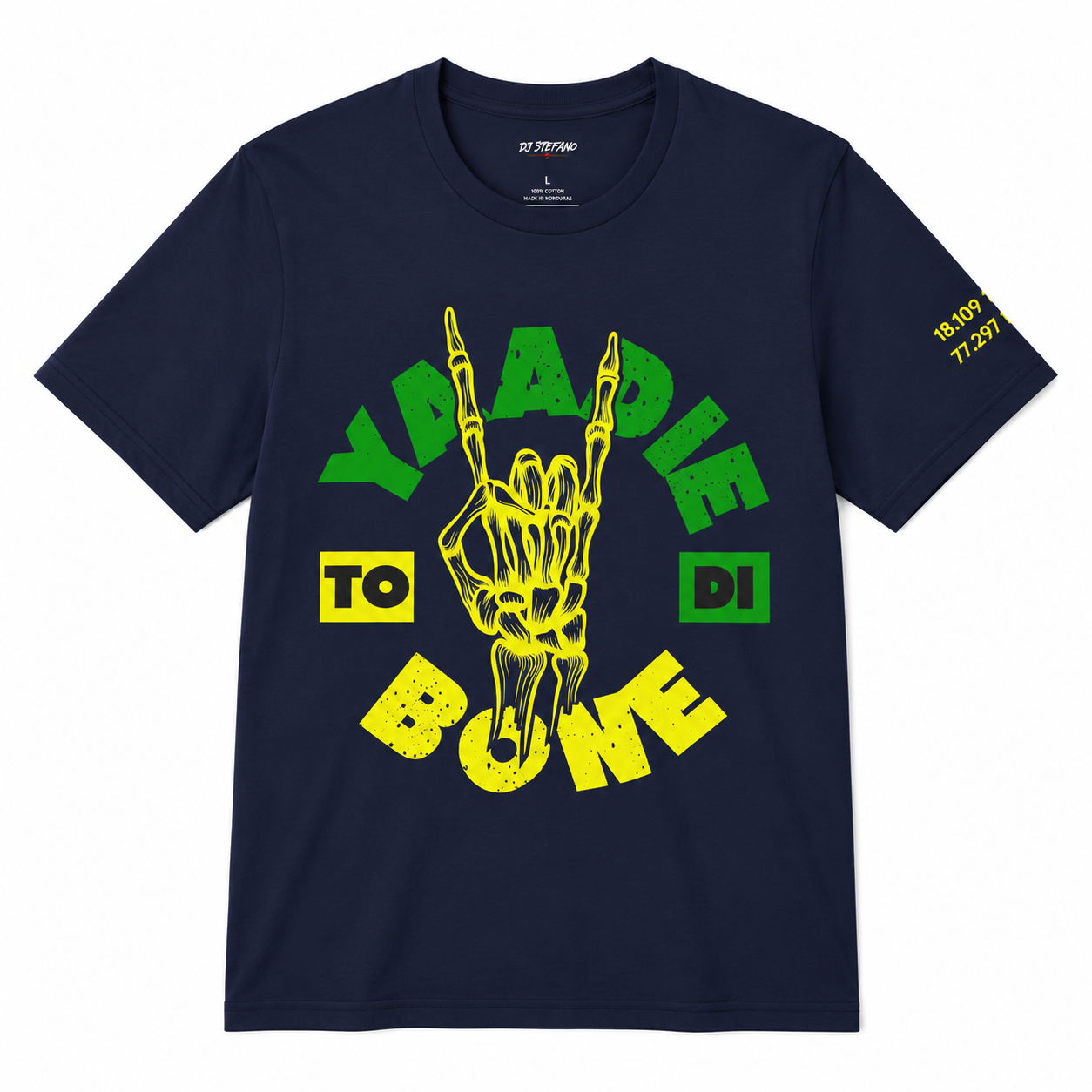 Yaadie to Di Bone Rock Skeleton Hand Graphic Tee